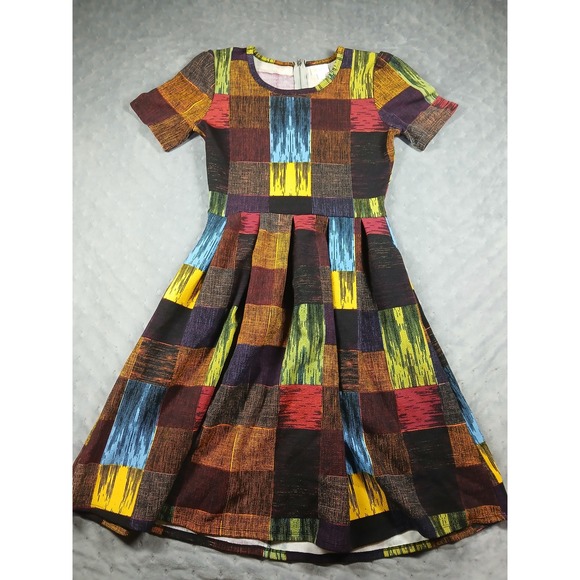 LuLaRoe Dresses & Skirts - Multicolor Patchwork Fit & Flare Dress - Short Sleeve